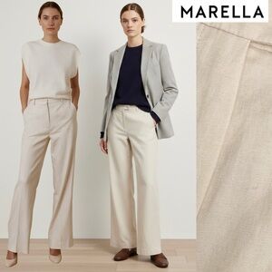 Marella Linen Wide Leg Trousers Pants Palazzo Cream Minimalist Quiet Luxury 10